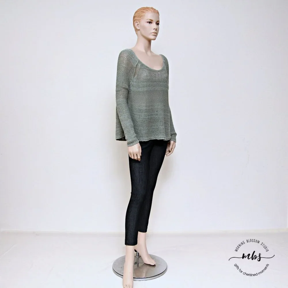 Free People Nickels & Dimes Oversize Knit Silk Blend Sweater Green Women Size SP